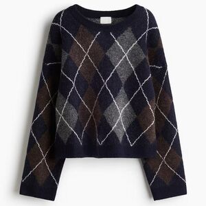 Jacquard Knit Argyle Patterned Women's Sweater